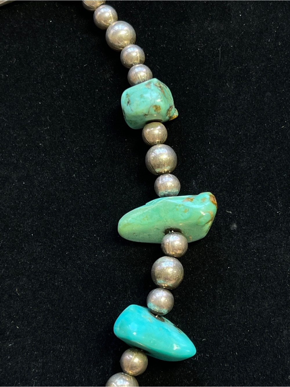 Vintage Mid 20c Native American Handmade Turquoise Naja & Navajo Pearl Necklace - Picture 4 of 10